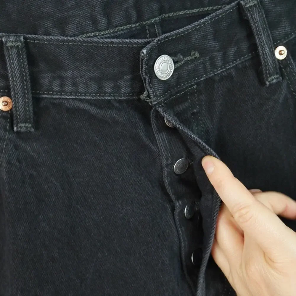 Levis 501 Jeans Mens 36 x 34‎ Black Rigid Denim Button Fly Straight Leg Classic